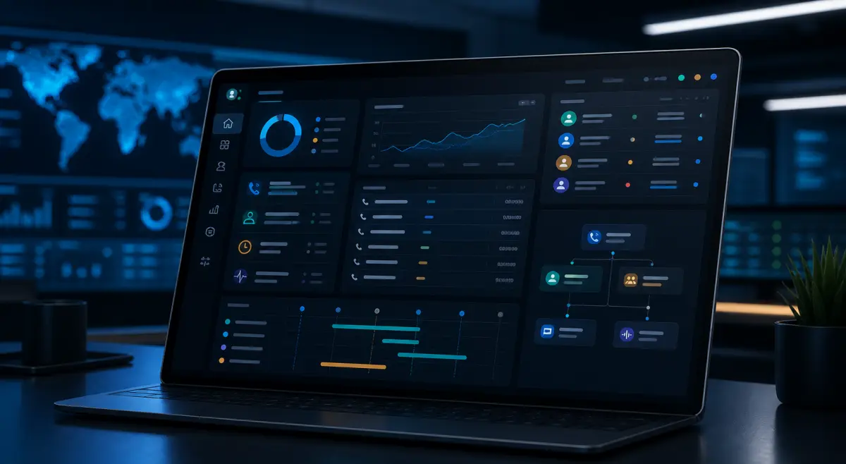 Modern contact-center dashboard with call analytics and virtual queues